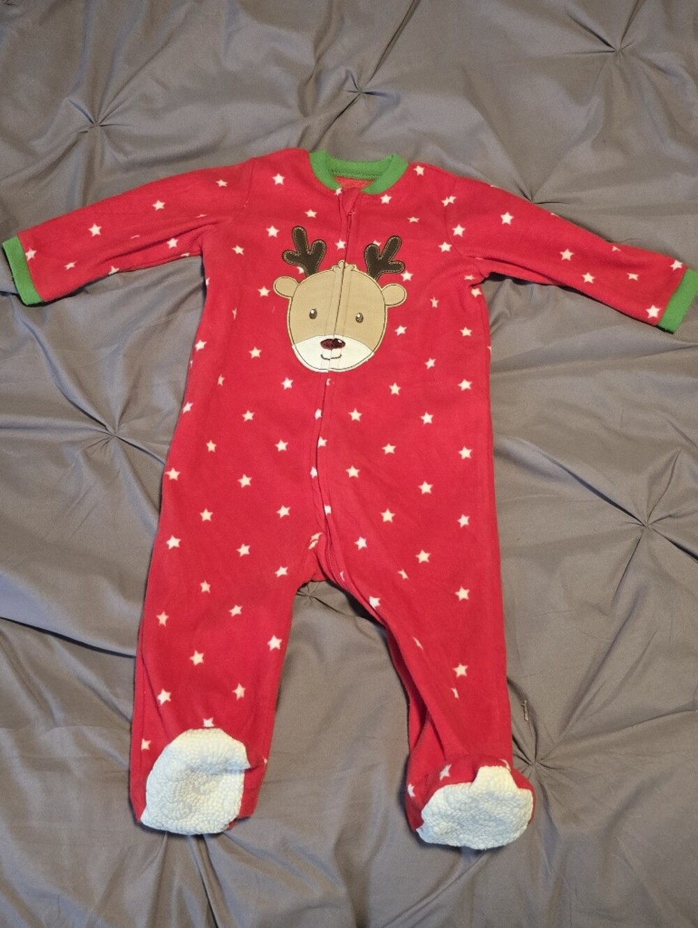 Little Me Red Reindeer Fleece Sleep Sack with Green Trim